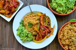 Recreating the Mexican fare ~ Mexican rice w/ Smokey Chicken fajitas & chunky guacamole~