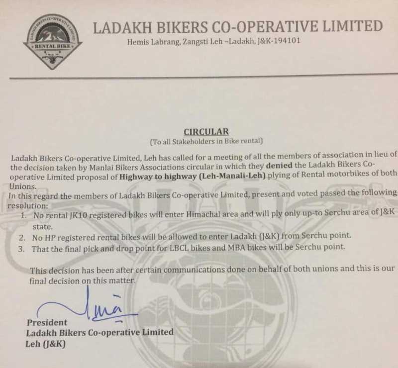 Rental Bikes By LBCL - Ladakh Bikers Co-operative Ltd Rules 2019 - Mumbai Hikers Network