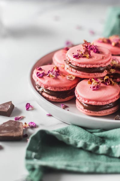 Rose And Chocolate Macarons - No Nuts No Seeds - The Cupcake Confession