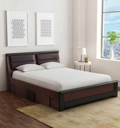 Ryouta Queen Size Bed With Drawer Storage In Wenge Finish
