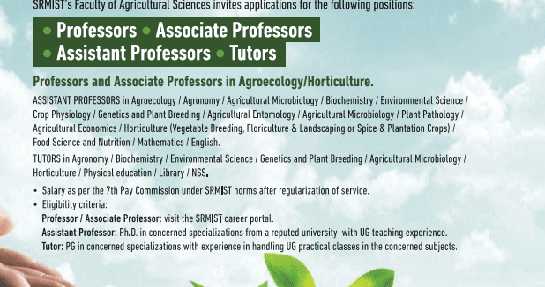 SRM Faculty Jobs 2019 June In Life/Agricultural Sciences 