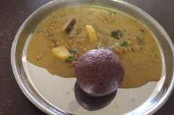 Soft Ragi Mudde with Steaming Sambhar Recipe