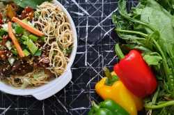 Stir Fried Noodles with Crunchy Vegetables in Black Bean Sauce