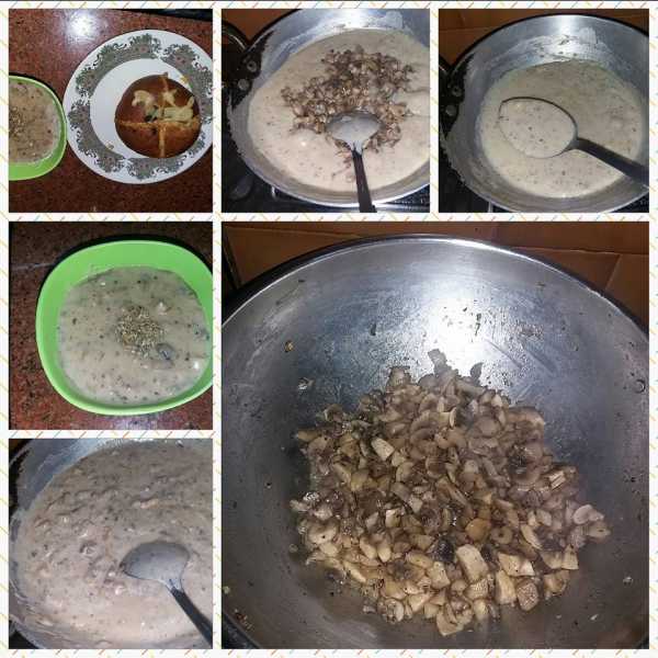 Stir Fried Mushrooms With Garlic In White Sauce -Served Here With Cheese Buns