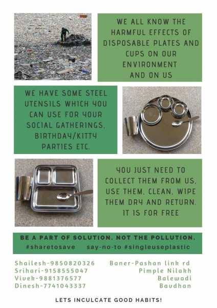 Stop Plastic , Use Steel Utensils For Free And Return Them At Pune