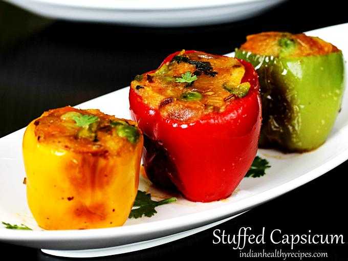 Stuffed Capsicum Recipe | Stuffed Bell Pepper Recipe - Swasthi