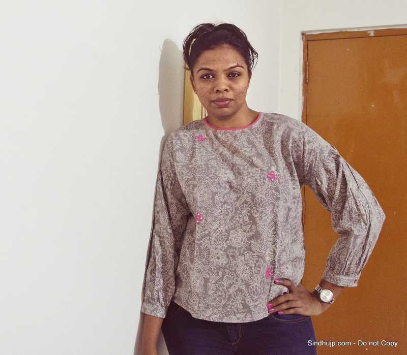 Styling Basics - Floral Grey Top With Mirror Work - Sindhujp