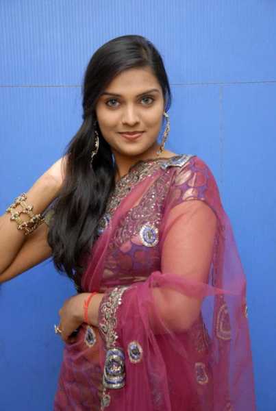 Super Hot Heroine Prakruti Milky Navel Transparent Pink Saree Photo Shoot