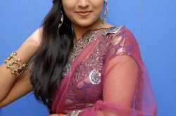 Super Hot Heroine Prakruti Milky Navel Transparent Pink Saree Photo shoot