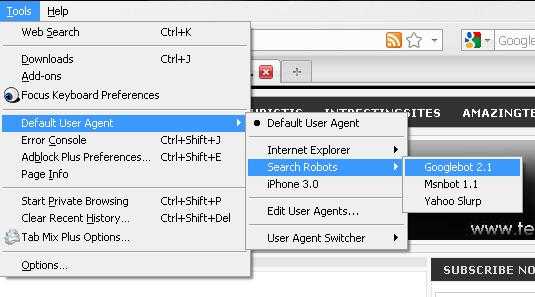 Surf Sites Without Registering/Login Using User Agent Switcher.