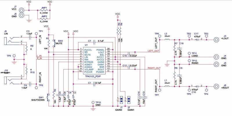 TPA3122D2 Class D Audio Amplifier Circuit