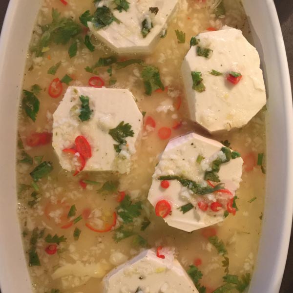 Thai Vegetarian - Steamed Tofu In Garlicky Lemon Sauce (Tao Huu Neung Manao)