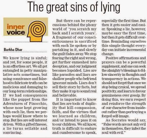 The Great Sins Of Lying - Barkha Dhar - Hindustan Times