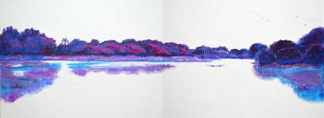 The Lal Bagh Lake Panoramic View- Diptych Painting