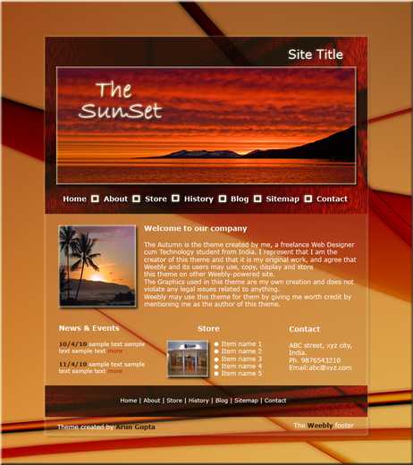 The Sunset- Website Theme Created By Me For The Weebly Theme Design Contest!