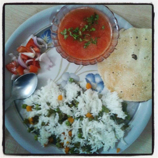 Tomato Soup And Vegetable Pulav