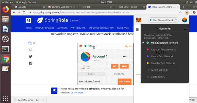Transactions In METAMASK:Ropsten Test Network Ethereum