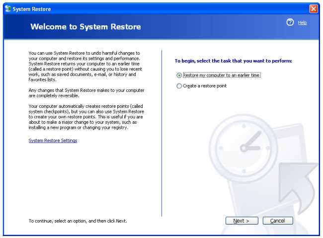 Troubleshoot: System Restore
