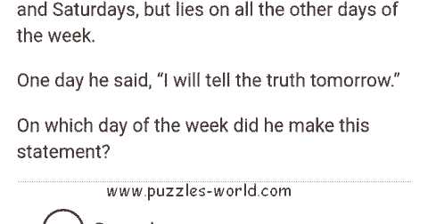 Truth And Lies On Days Of The Week Puzzle