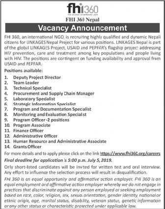 Vacancy Announcement From FHI360 Nepal 
