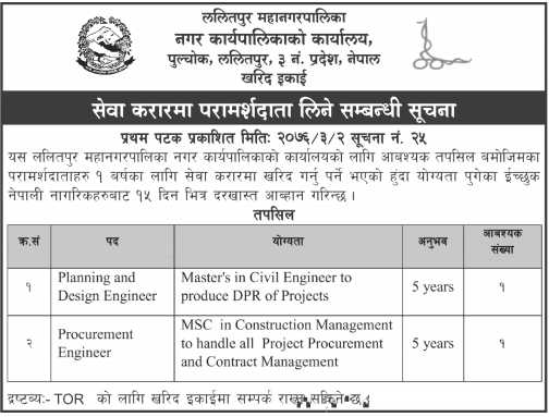 Vacancy Announcement From Lalitpur Metropolitan City, Government Of Nepal
