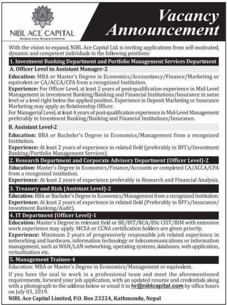 Vacancy Announcement From NIBL Ace Capital Ltd.