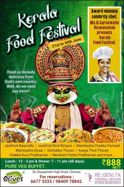 Vegetarian Buffet - Kerala Food Festival Till 30th June At Regenta Central Deccan Olives Restaurant