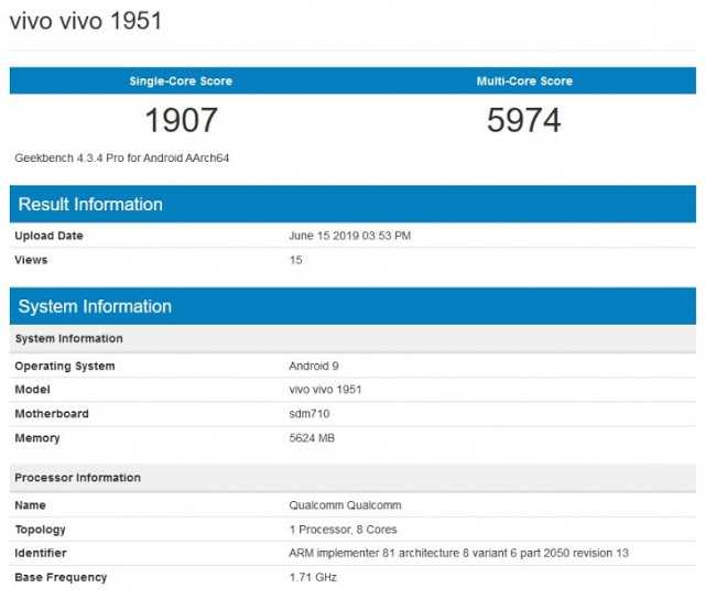 Vivo 1951 Belum Dirilis Muncul Di Geekbench Dengan Snapdragon 710 Dan 6GB RAM