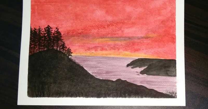 Watercolor Painting: Evening Sky And A Spooky Landscape
