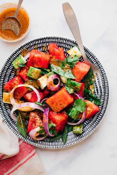 Watermelon Salad With Basil And Cucumber