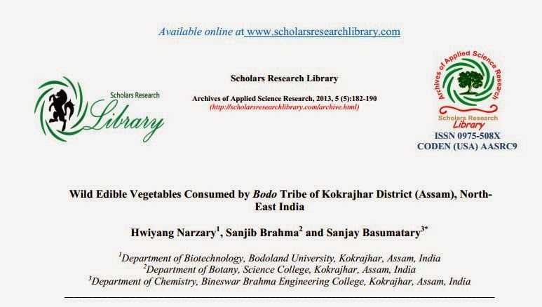 Wild Edible Vegetables Consumed By Bodo Tribe Of Kokrajhar District Of Assam, North-East India