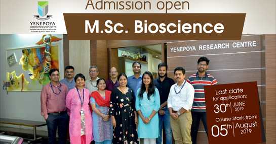 Yenepoya University MSc BioScience Admissions 2019 Notification