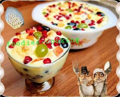 Http://www.foodies-cooking.com/Mango & Mix Fruits Custard Recipe/