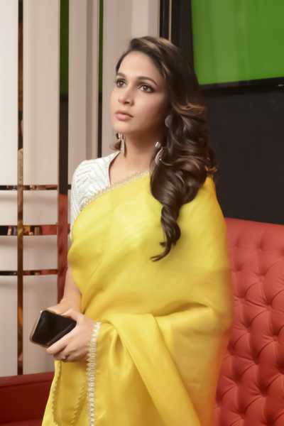 Lavanya Tripathi In Yellow Saree At "anthariksham" Press Meet