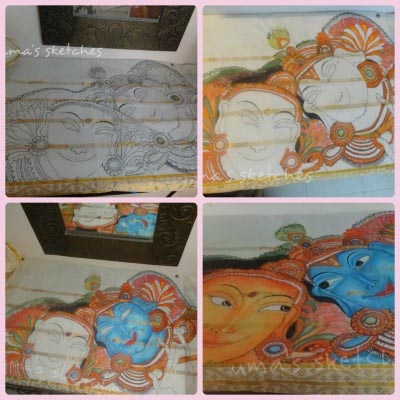 My 1st Trial On Fabric/acrylic Painting On Cloth  / Kerala Mural Painting Style On Sari